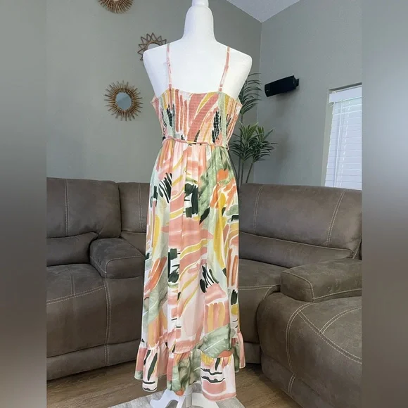 Watercolor Spaghetti Strap Summer Midi Dress Sz M Valentines Date Night Gift - Picture 6 of 12